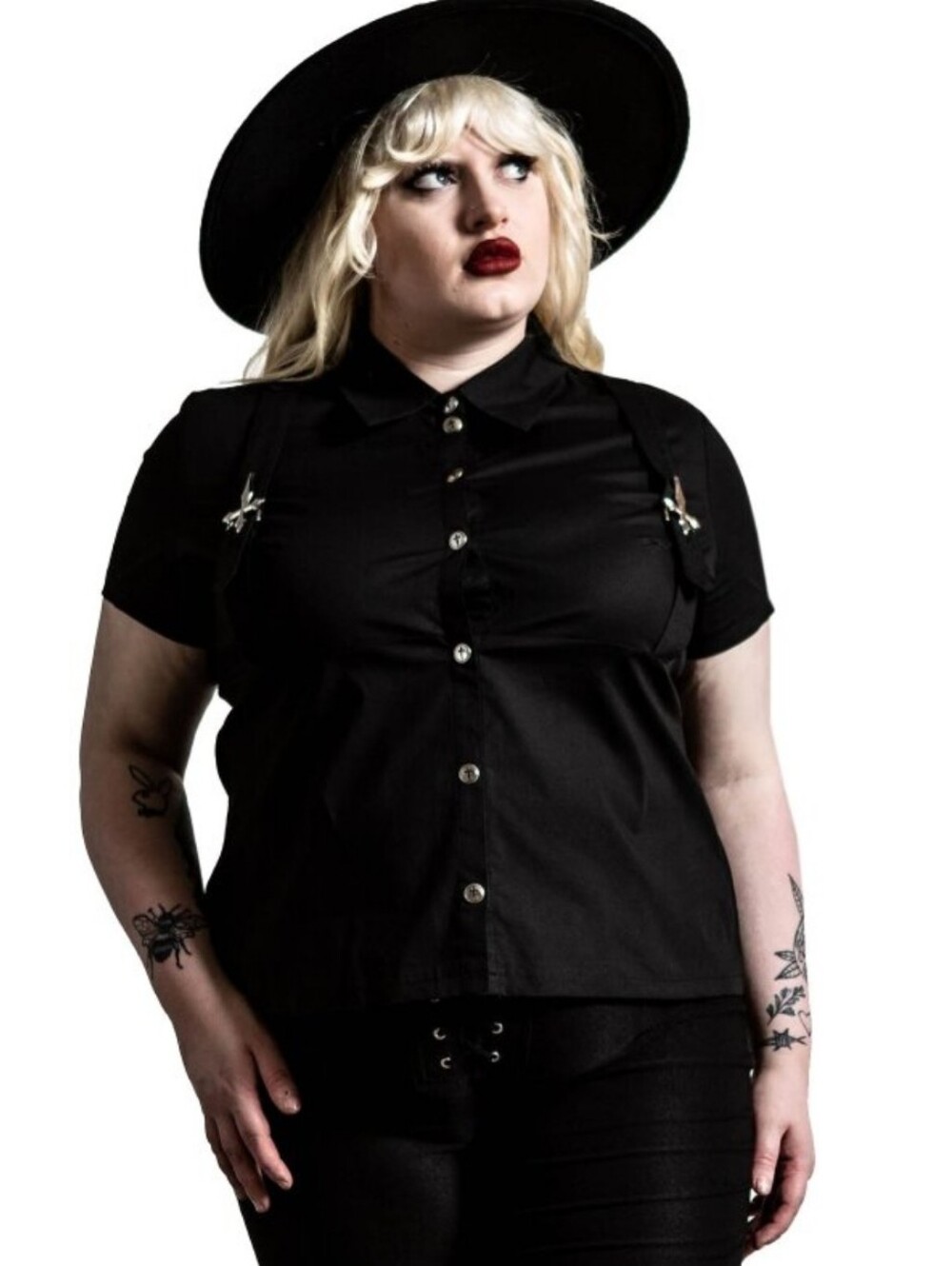 Killstar Black Short-Sleeve Button-Down Collar Top